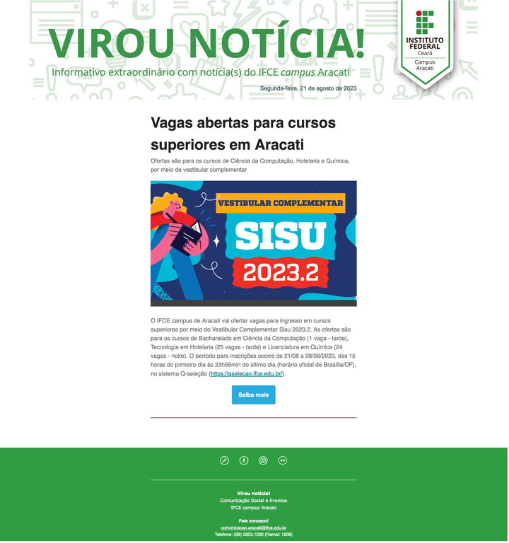 Vagas abertas para cursos superiores em Aracati 21-08-2023