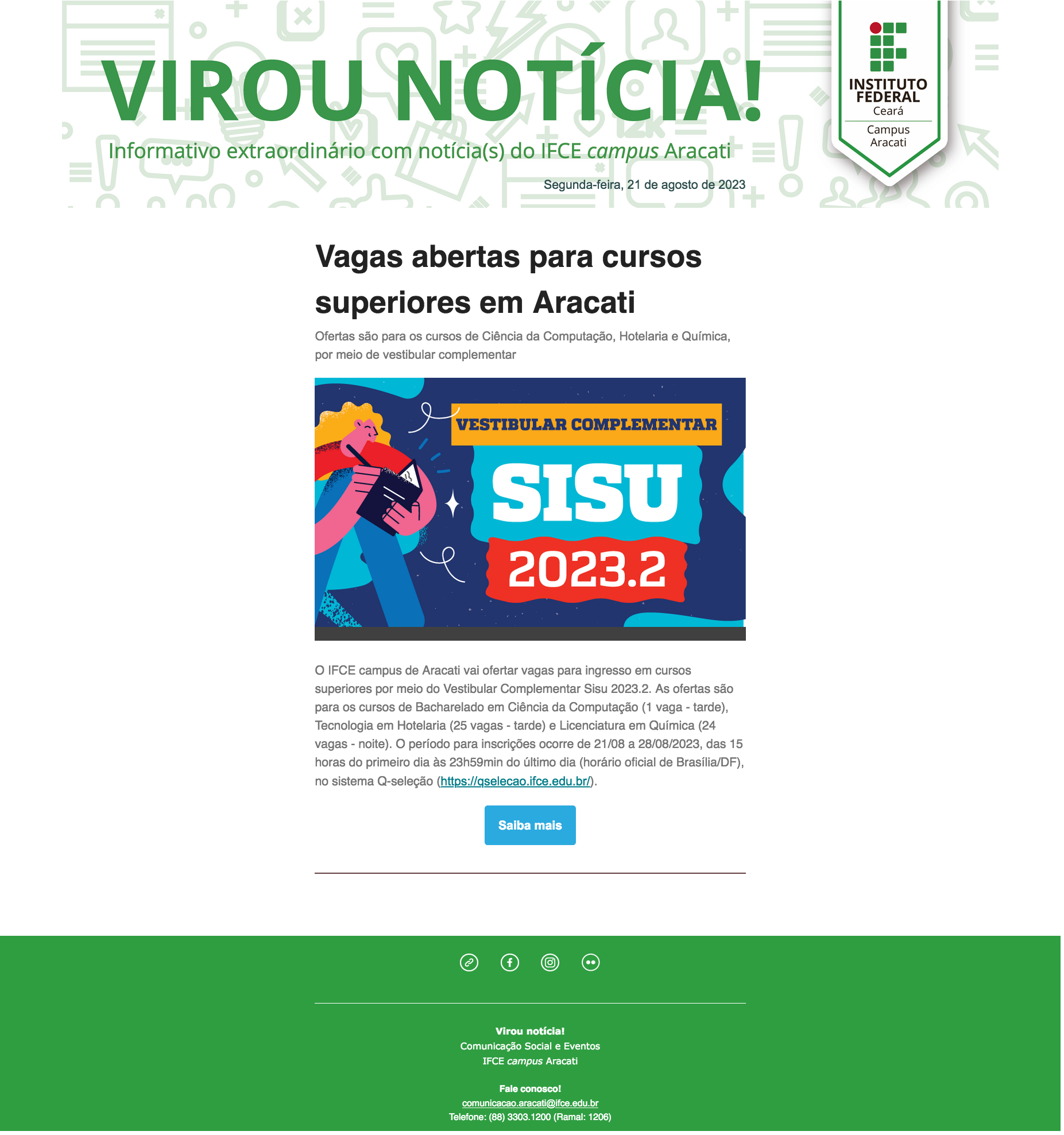 Vagas abertas para cursos superiores em Aracati 21-08-2023