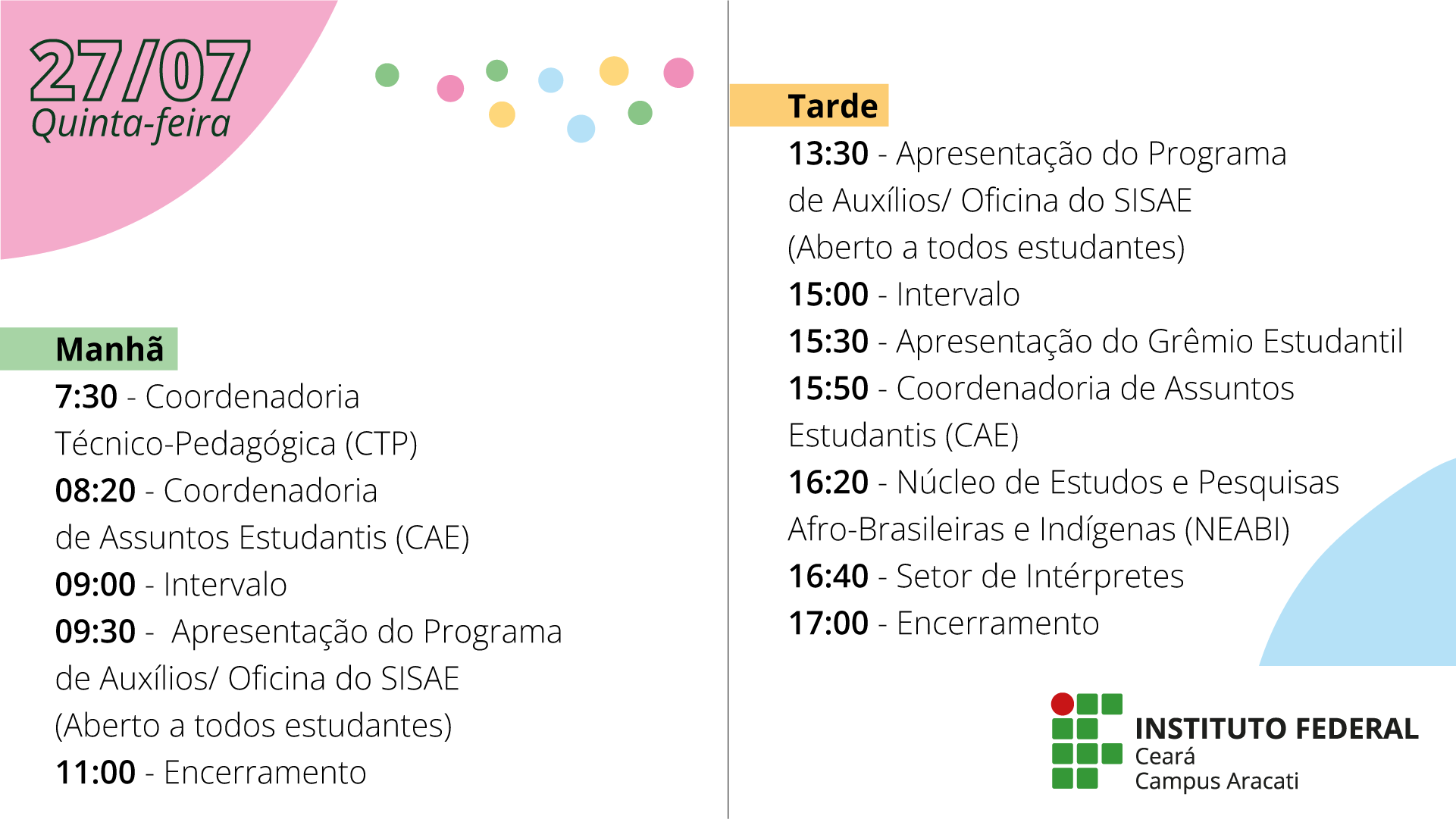 semana da integração 2023.2 - 27/07 - manhã e tarde