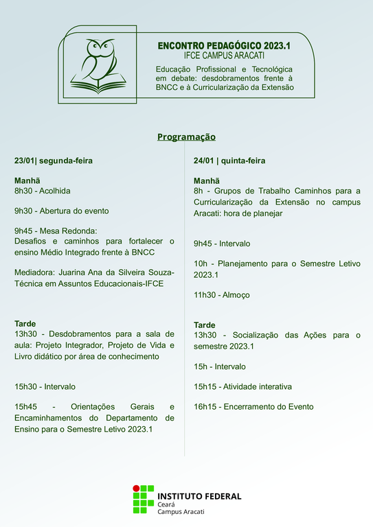 programação encontro pedagogico 2023.1