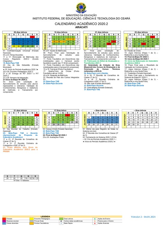 Calendario academico 2020.2