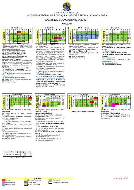 calendário academico 2019.1