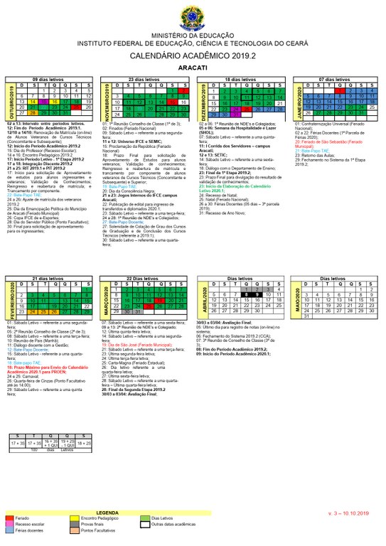 calendário academico 2019.2