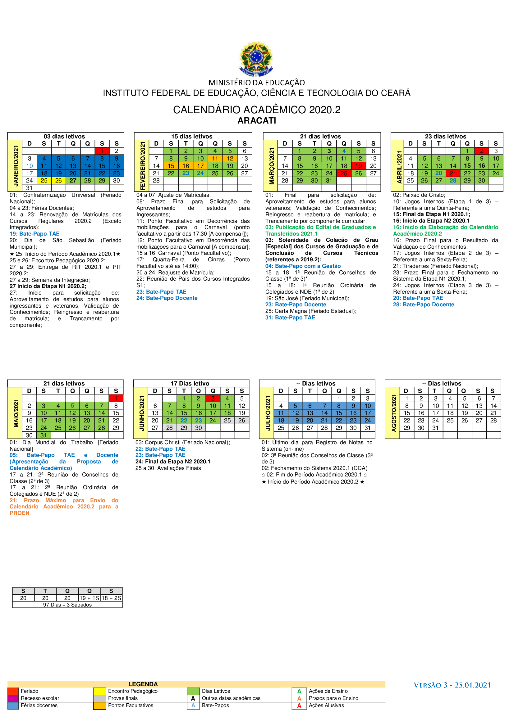 Calendário acadêmico 2020.2