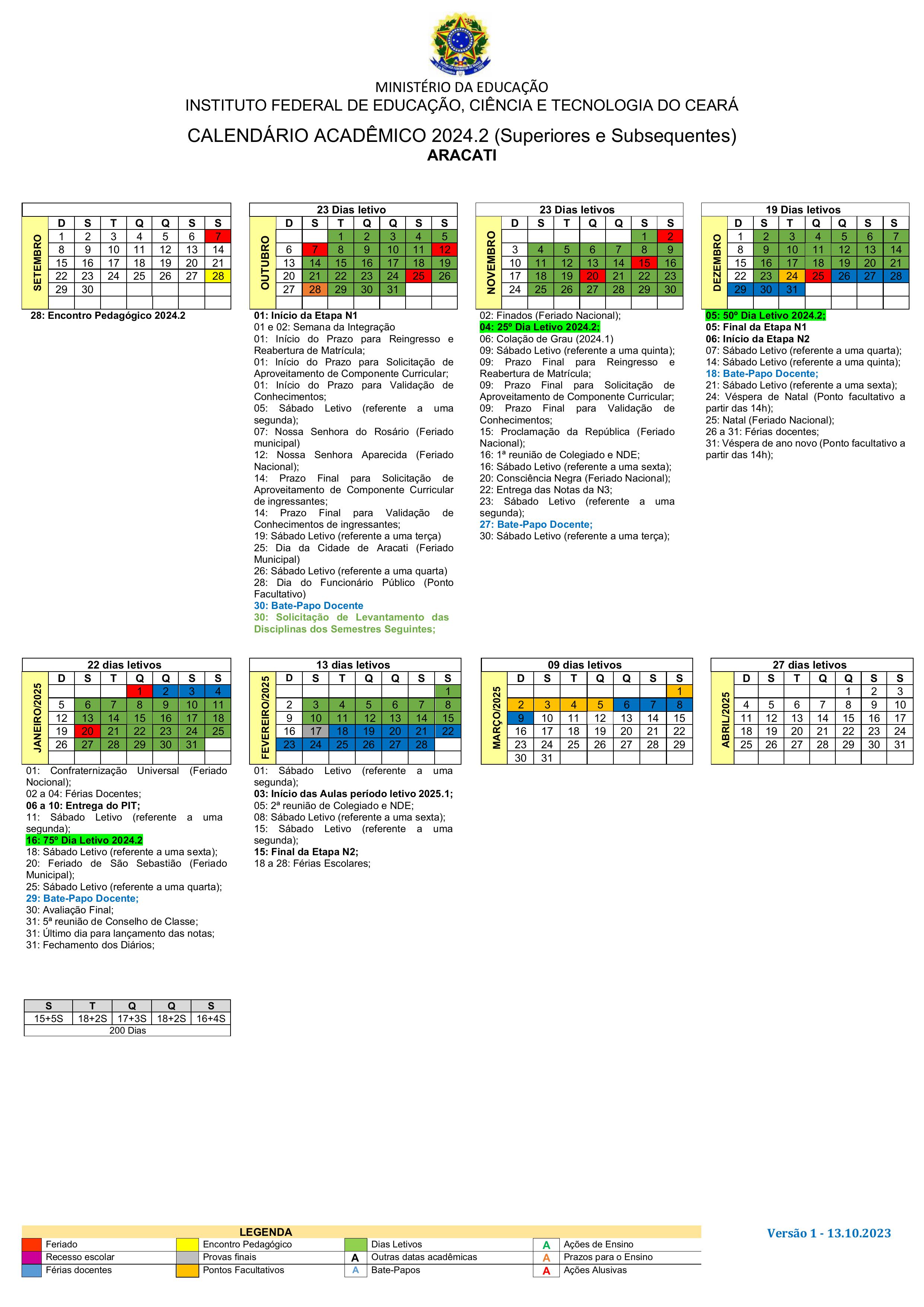 Calendário Acadêmico  2024.2