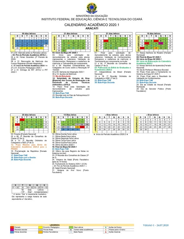 Calendário 2020.1