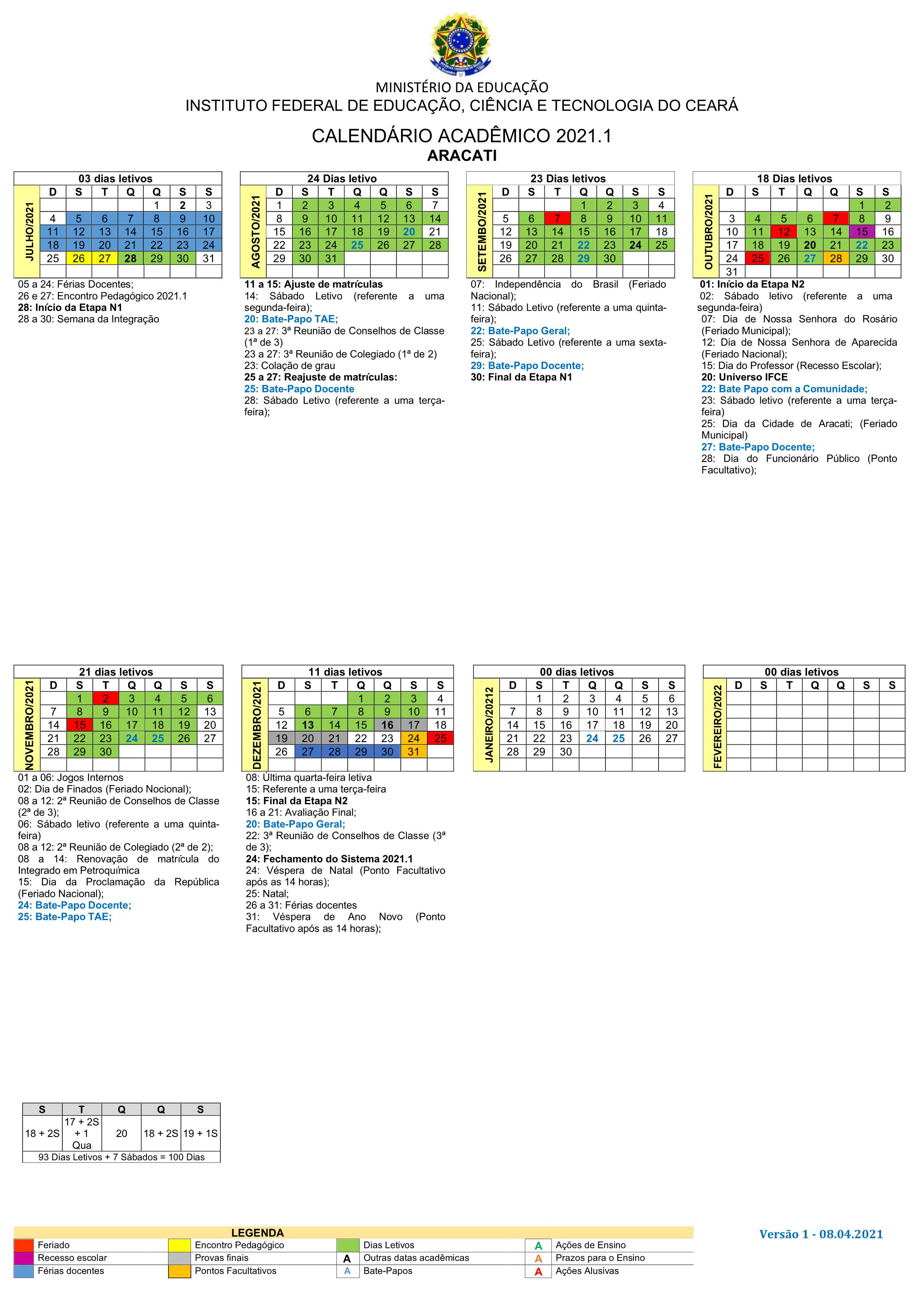 calendário academico 2021.1