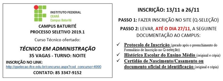 Processo seletivo 2018 IFCE BAT