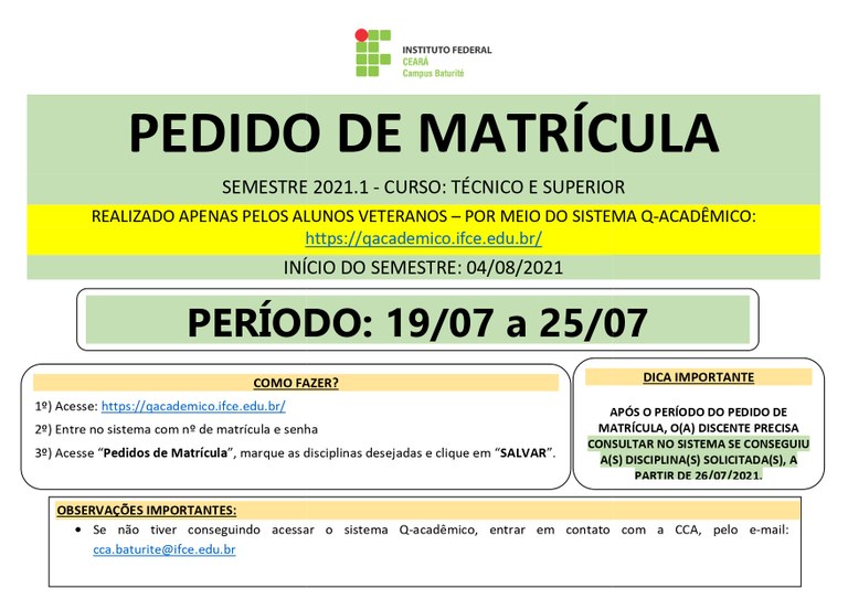 Informativo pedido de matricula