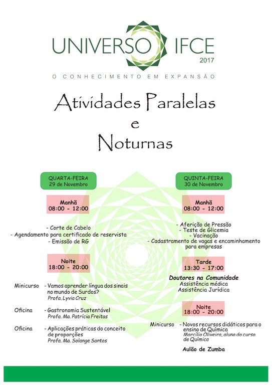 Programação Atividades paralelas e noturnas