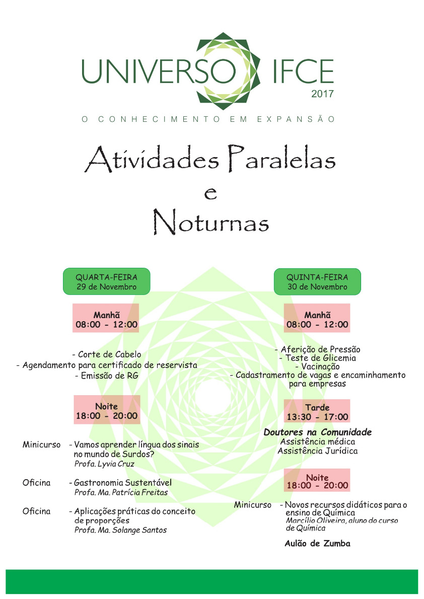 Programação Atividades paralelas e noturnas