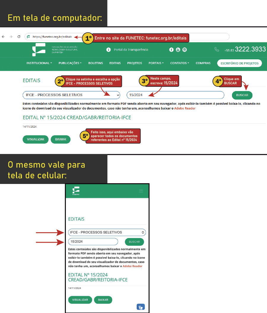 Como encontrar os documentos do edital 15/2024