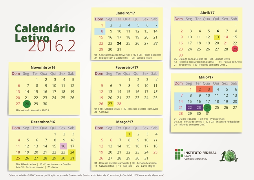 Calendário 2016.2