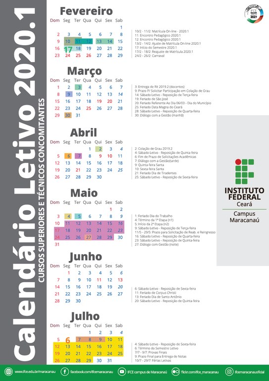 Calendário técnico concomitante e superior 2020.1