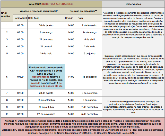 Calendario CEP 2022