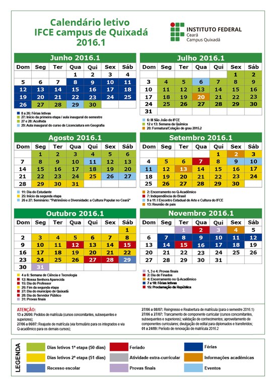 Calendário acadêmico 2016.1